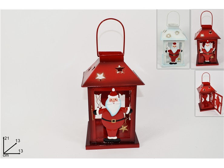 LANTERNA LATTA PORTATEALIGHT BABBO NATALE 21CM 2COL SY68692R