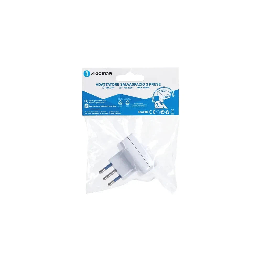 ADATTATORE A 3 VIE 10A BIANCO