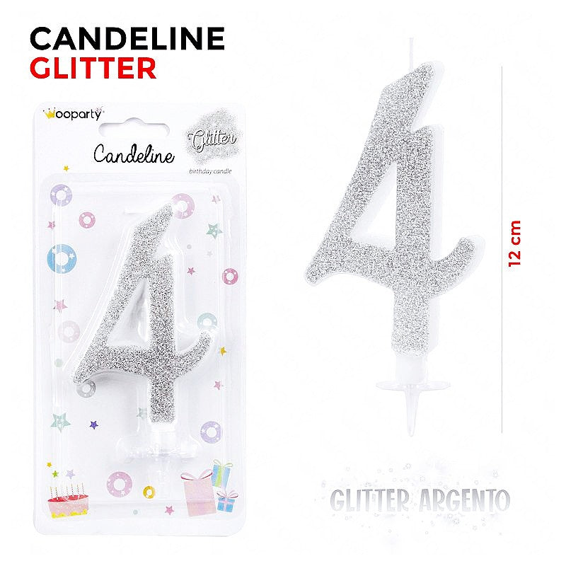 CANDELINE GLITTER ARGENTO N. 4 12CM