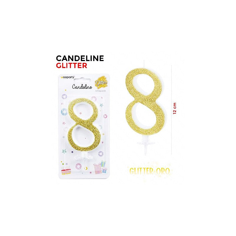 CANDELINE GLITTER ORO N. 8 12CM