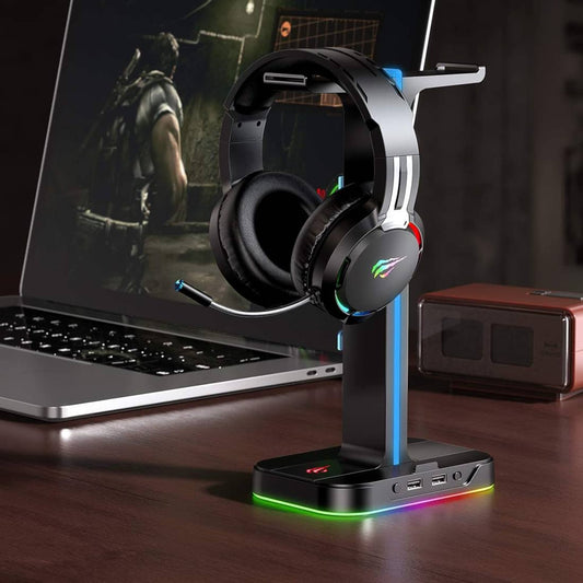 HAVIT SUPPORTO CUFFIE DA GAMING CON 2 USB E 7 REGOLAZIONI LU