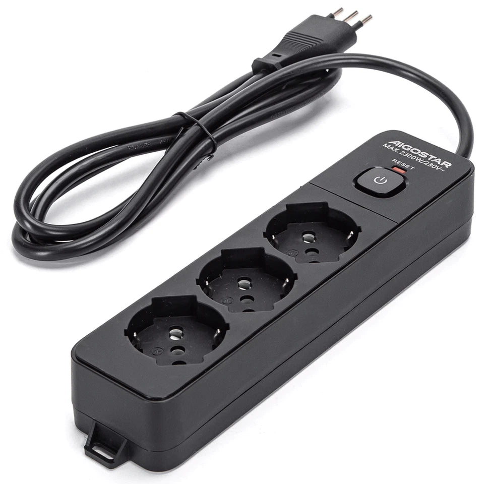 MULTIPRESA A 3 VIE CON INTERRUTTORE 10A 15M 3G1.0MM NERA