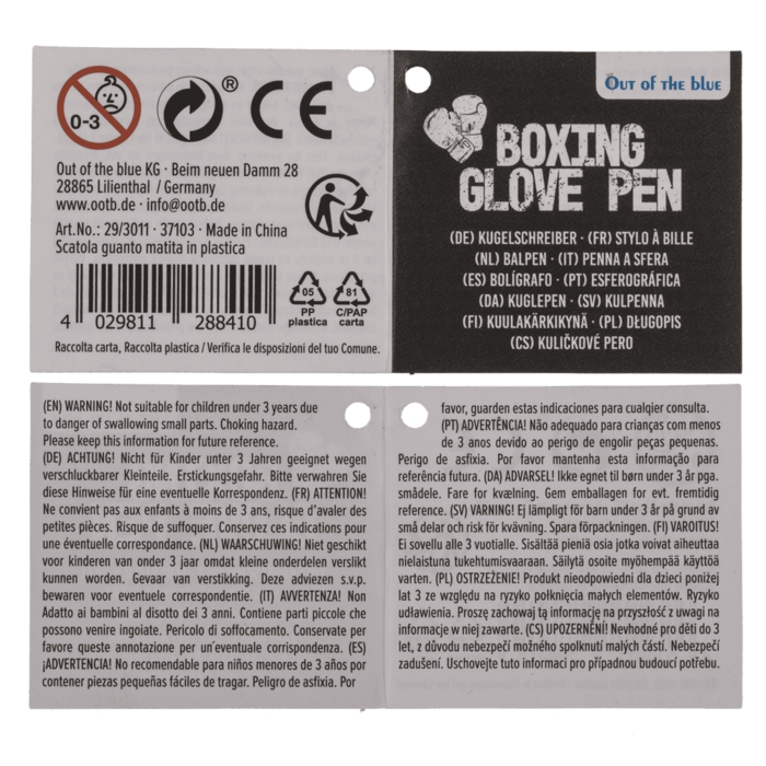 PENNA A SFERA IN PLASTICA GUANTO DA PUGILE CON MECCANISMO D