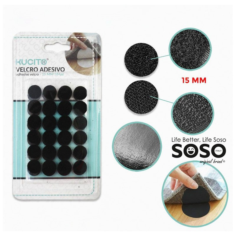 VELCRO ADESIVO NERO D.15MM -24 PCS