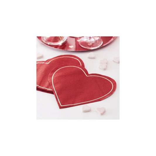 TOVAGLIOLI DI CARTA ROSSE A FORMA DI CUORE CA. 33 X 33 CM