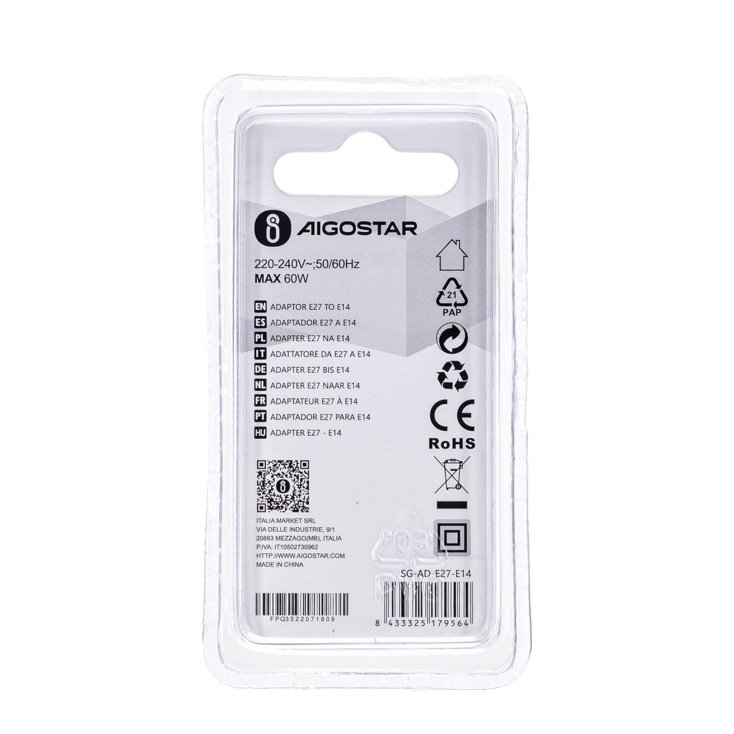 ADATTATORE DA E27 A E14 BIANCO(220-240VAC 50/60HZ)
