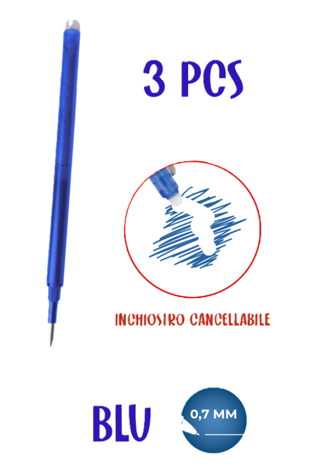 BL. REFILL CANCELLABILE BLU 3 PCS 0.7MM