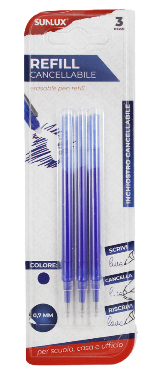 BL. REFILL CANCELLABILE BLU 3 PCS 0.7MM