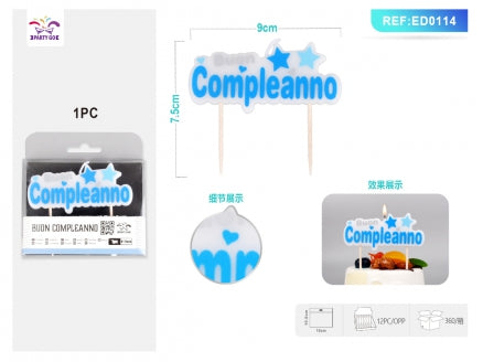 CANDELA BUON COMPLEANNO BLU 9*7.5CM 1PC