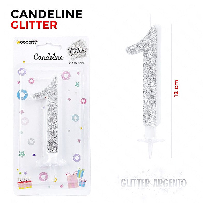 CANDELINE GLITTER ARGENTO N. 1 12CM