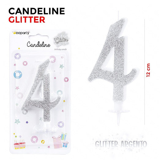 CANDELINE GLITTER ARGENTO N. 4 12CM