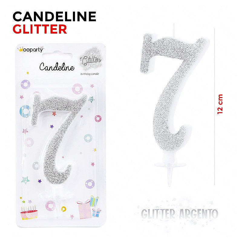 CANDELINE GLITTER ARGENTO N. 7 12CM