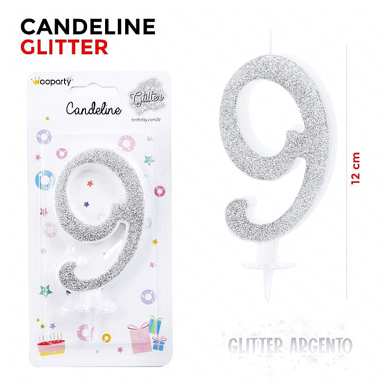 CANDELINE GLITTER ARGENTO N. 9 12CM