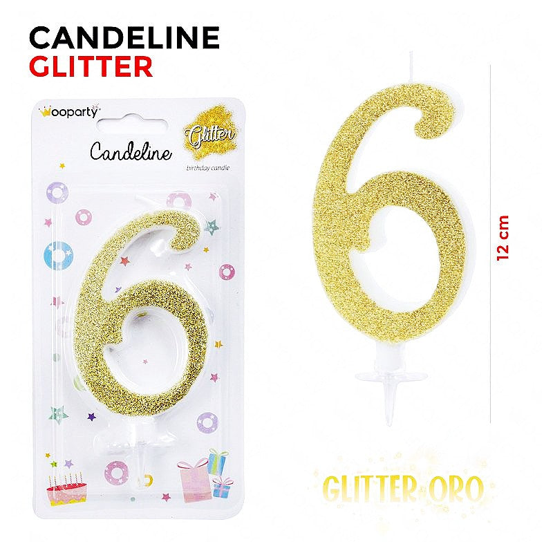 CANDELINE GLITTER ORO N. 6 12CM