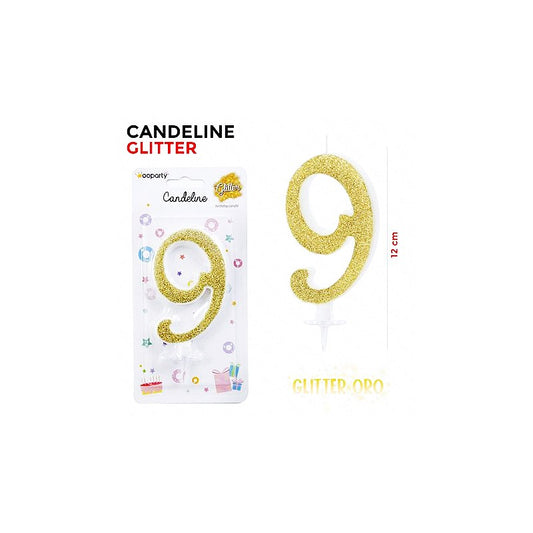CANDELINE GLITTER ORO N. 9 12CM