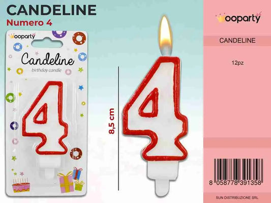 CANDELINE PARTY BIA-ROSSO N. 4 8.5CM