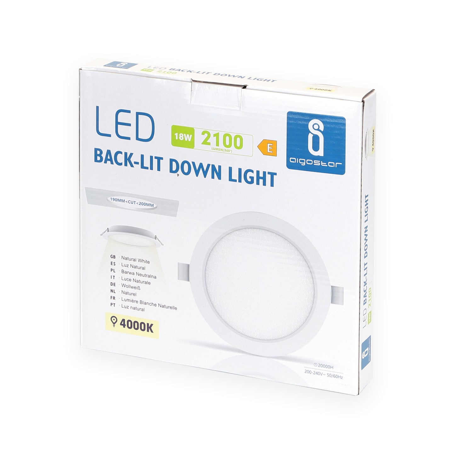 DOWNLIGHT LED E6 ROTONDO DA INCASSO 18W LUCE NATURALE(18W40