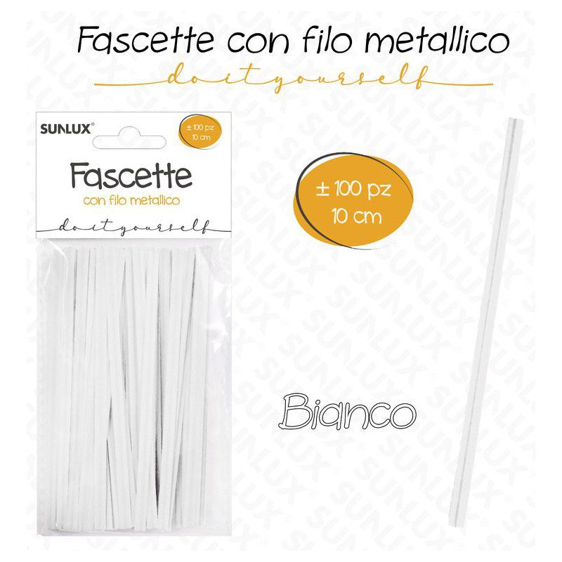 FASCETTE C/ FILO METALLICO BIANCO 100PCS 10CM