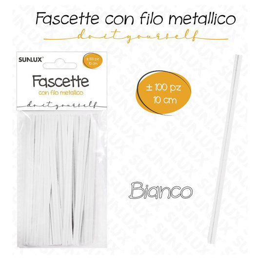 FASCETTE C/ FILO METALLICO BIANCO 100PCS 10CM