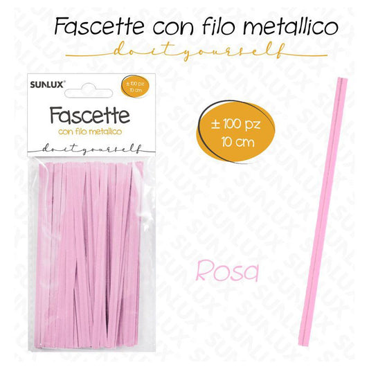 FASCETTE C/ FILO METALLICO ROSA 100PCS 10CM