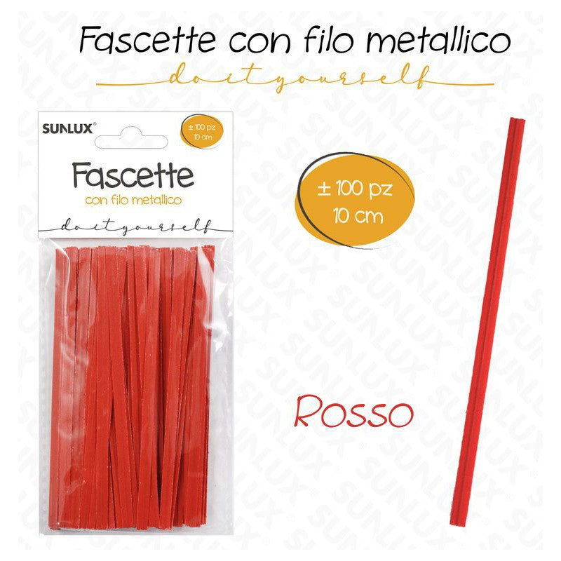 FASCETTE C/ FILO METALLICO ROSSO 100PCS 10CM