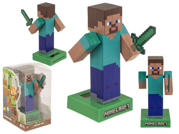 FIGURA MOBILE MINECRAFT - STEVE CON CELLA SOLARE SU BASE D