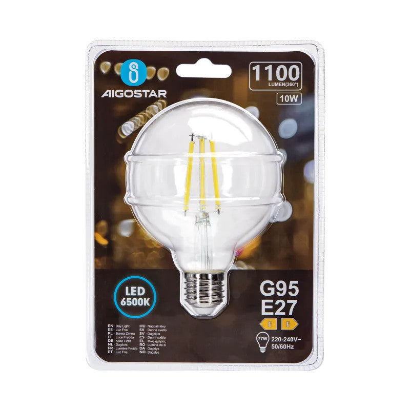 LAMPADINA A FILAMENTO LED G95 E27 10W TRASPARENTE