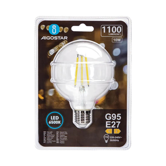 LAMPADINA A FILAMENTO LED G95 E27 10W TRASPARENTE