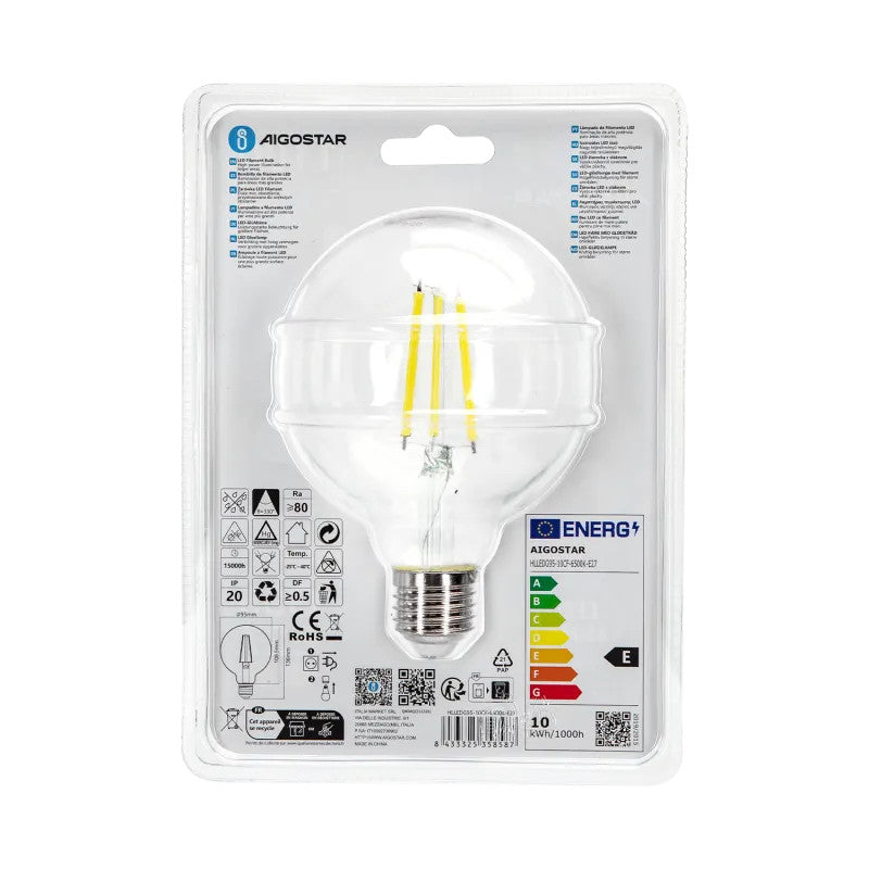 LAMPADINA A FILAMENTO LED G95 E27 10W TRASPARENTE