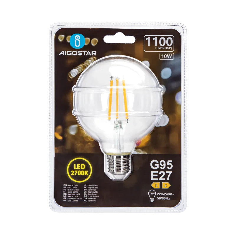 LAMPADINA A FILAMENTO LED G95 E27 10W TRASPARENTE