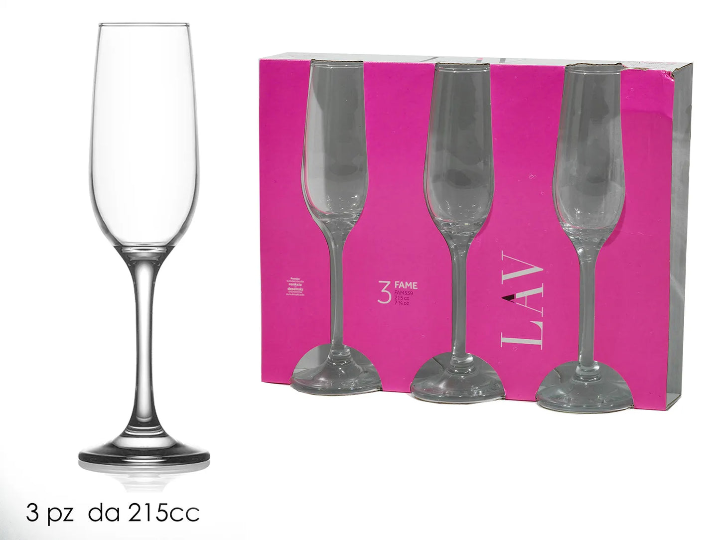 LAV CALICE CHAMPAGNE VETRO TRASP. 215CC 3PZ