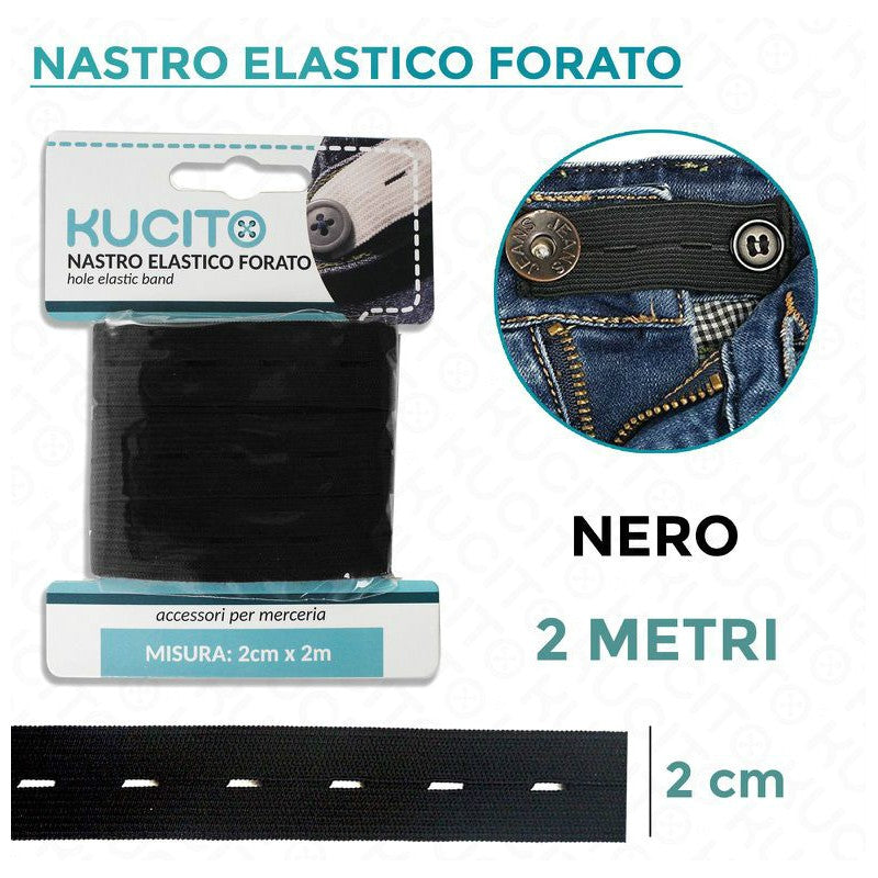 NASTRO ELAST. FORATO NERO 2MT* 2CM