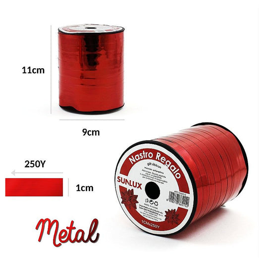 NASTRO REGALO ROSSO METAL 1CM*250Y /PZ DA 4**