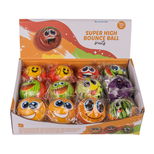 PALLA CON RIMBALZO ALTISSIMO FRUTTA CIRCA 6 CM 9 ASS. 12