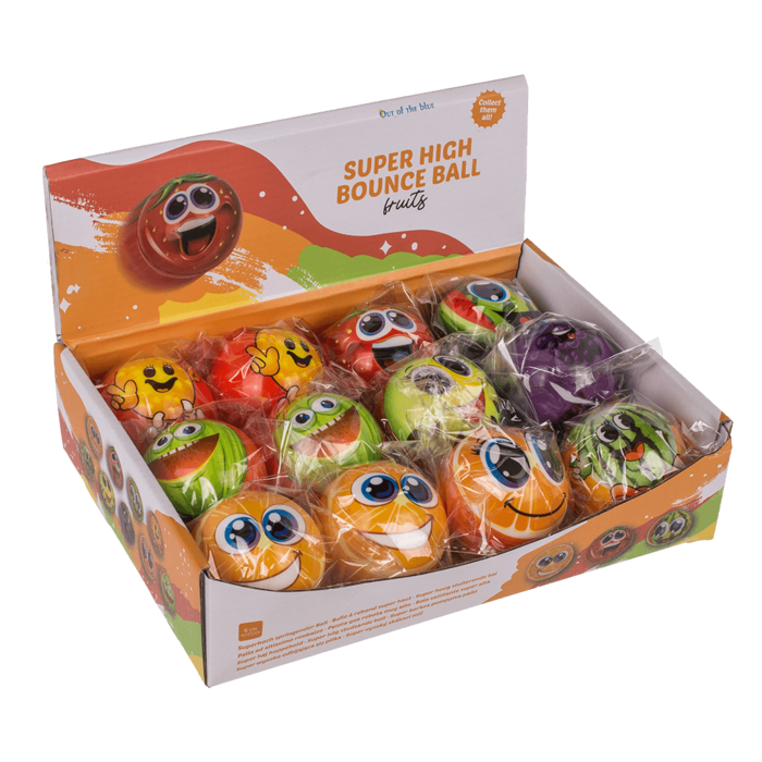 PALLA CON RIMBALZO ALTISSIMO FRUTTA CIRCA 6 CM 9 ASS. 12