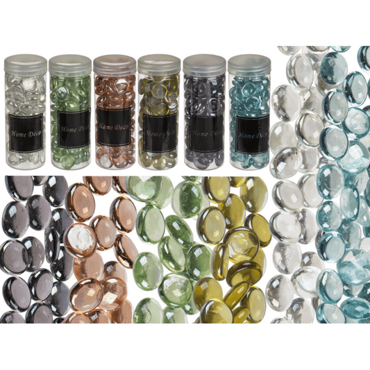 PIETRE DECORATIVE IN VETRO 6 COLORI ASS.   CA. 400 G IN CO