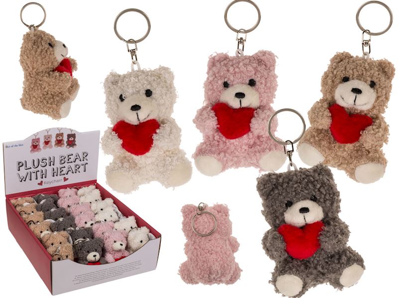PORTACHIAVI IN METALLO ORSETTO DI PELUCHE CON CUORE 8 CM 4