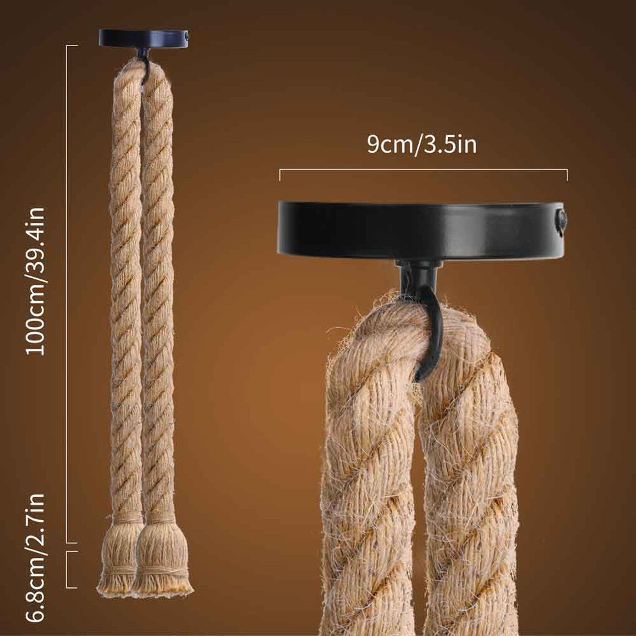 PORTALAMPADA E27 IN CORDA DI CANAPA DOPPIO CON CAVO DI SOSPE