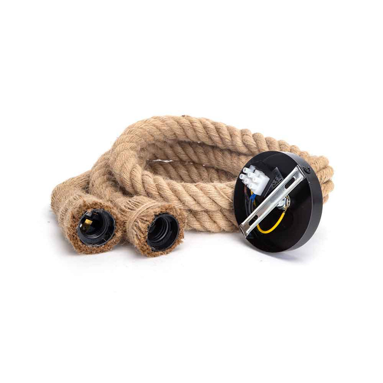 PORTALAMPADA E27 IN CORDA DI CANAPA DOPPIO CON CAVO DI SOSPE