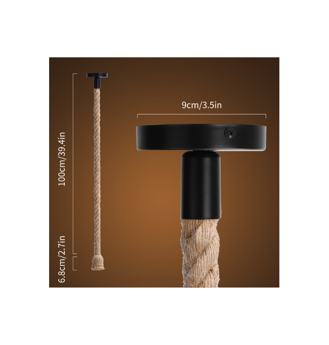 PORTALAMPADA E27 IN CORDA DI CANAPA SINGOLO CON CAVO DI SOSP