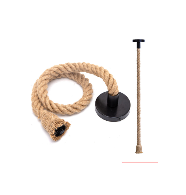 PORTALAMPADA E27 IN CORDA DI CANAPA SINGOLO CON CAVO DI SOSP