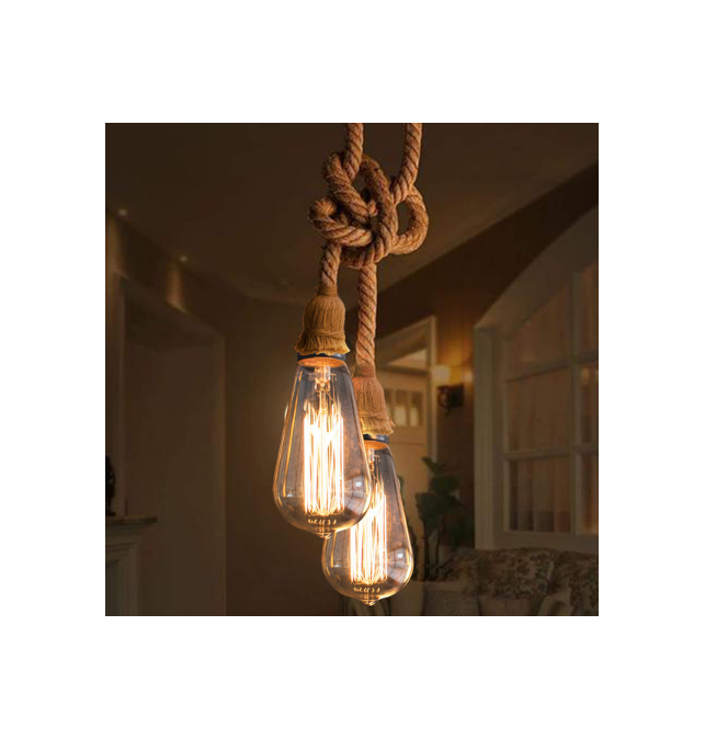 PORTALAMPADA E27 IN CORDA DI CANAPA SINGOLO CON CAVO DI SOSP