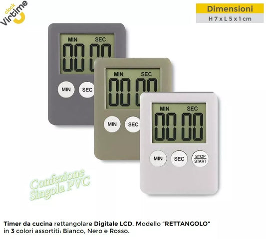 TIMER CUCINA LCD RETTANGOLO   3 COL. ASSORT.
