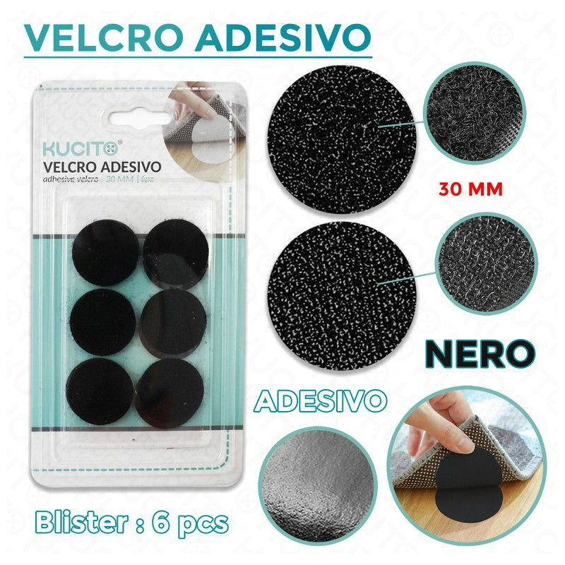 VELCRO ADESIVO NERO D. 30MM - 6PCS