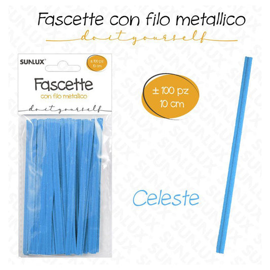 FASCETTE C/ FILO METALLICO CELESTE 100PCS 10CM