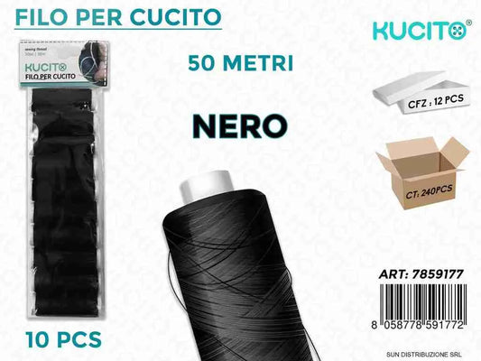 FILO PER CUCITO NERO 10 PCS- 50MT
