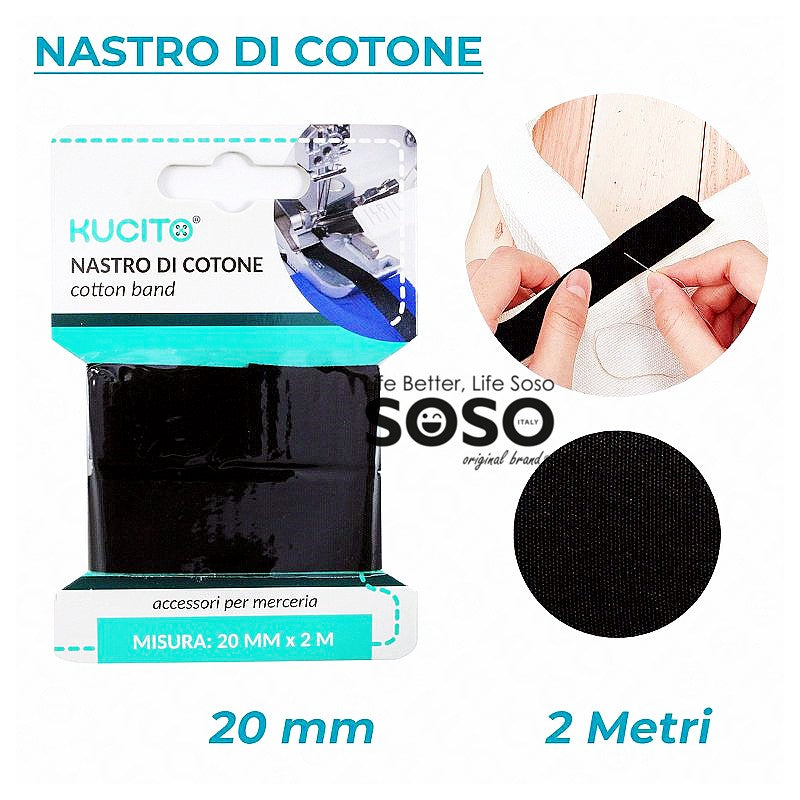 NASTRO DI COTONE NERO 20MM*2MT