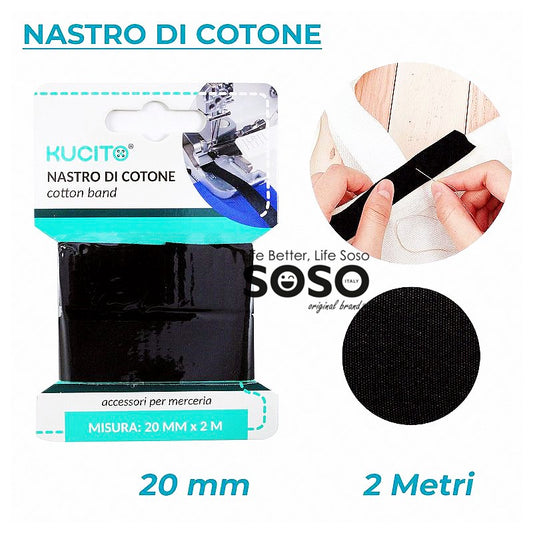 NASTRO DI COTONE NERO 20MM*2MT