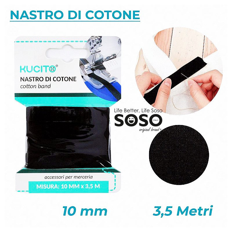 NASTRO DI COTONE NERO 10MM*3.5MT